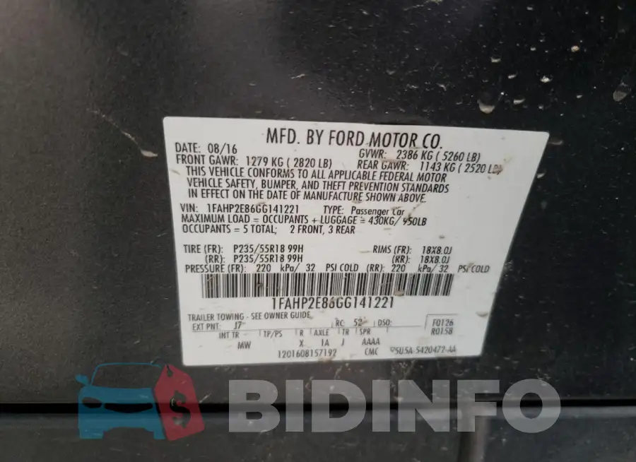 1FAHP2E86GG141221 Photo# 12