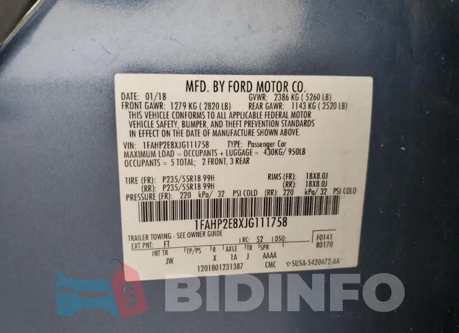 1FAHP2E8XJG111758 Photo# 12