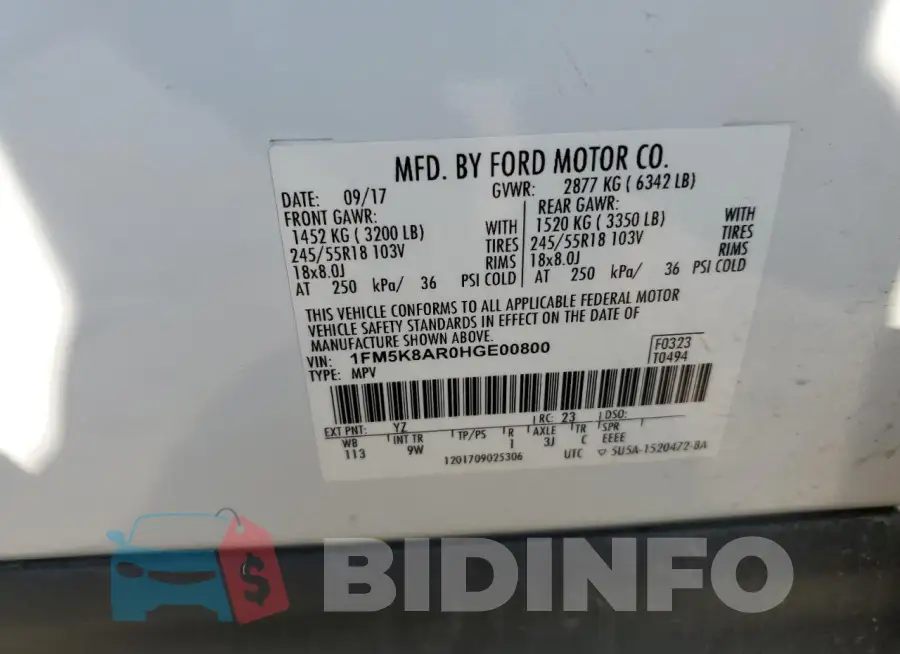 1FM5K8AR0HGE00800 Photo# 13