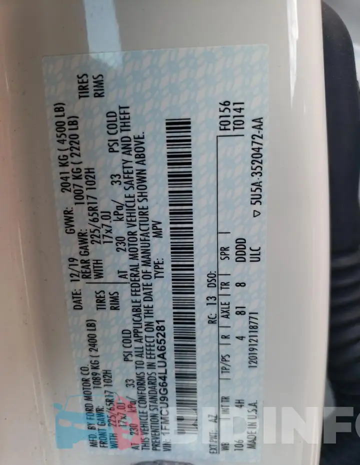 1FMCU9G64LUA65281 Photo# 13