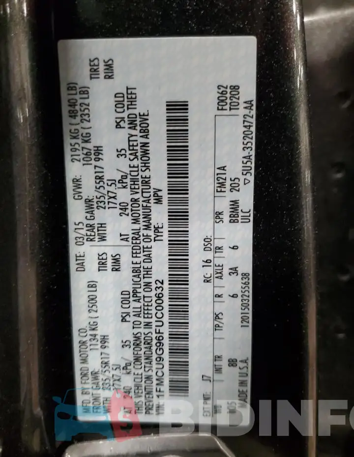 1FMCU9G96FUC00632 Photo# 12