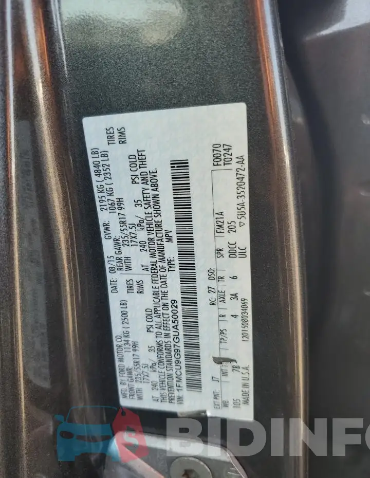 1FMCU9G97GUA50029 Photo# 12
