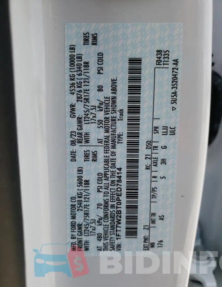 1FT7W2BT0PED78414 Photo# 12