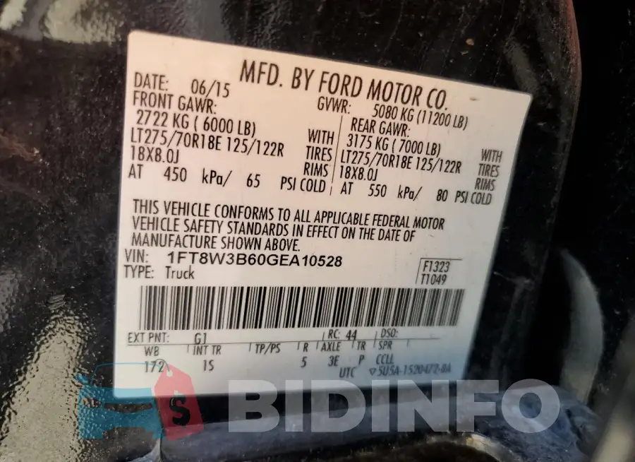 1FT8W3B60GEA10528 Photo# 13