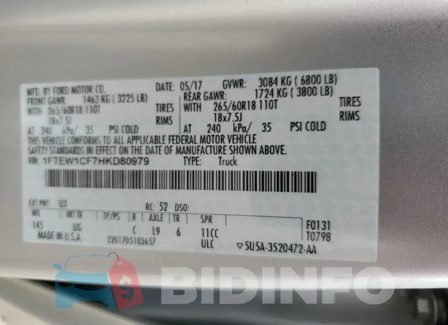 1FTEW1CF7HKD80979 Photo# 13