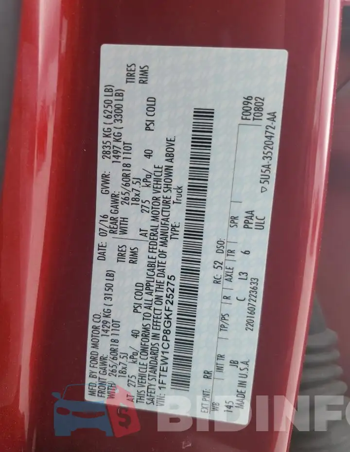 1FTEW1CP8GKF25275 Photo# 12