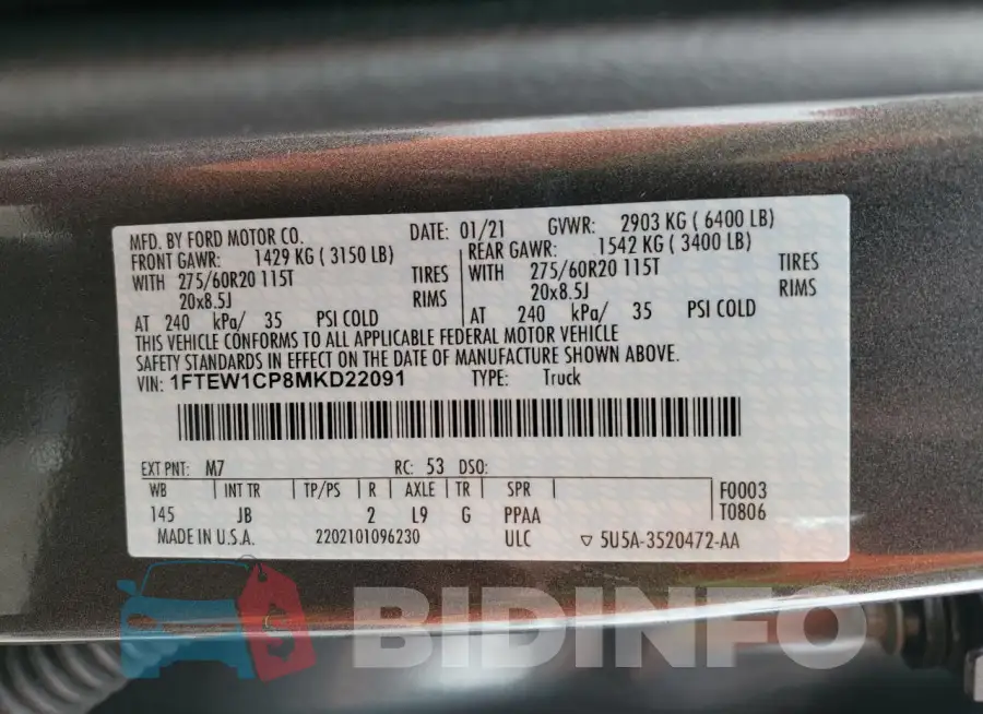 1FTEW1CP8MKD22091 Photo# 13