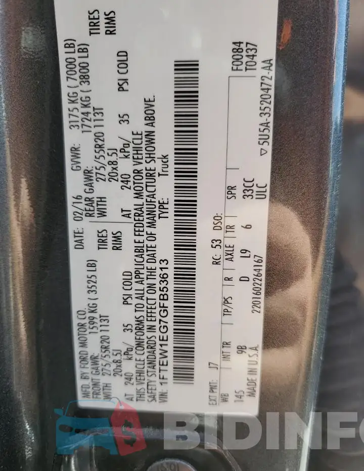 1FTEW1EG7GFB53613 Photo# 13
