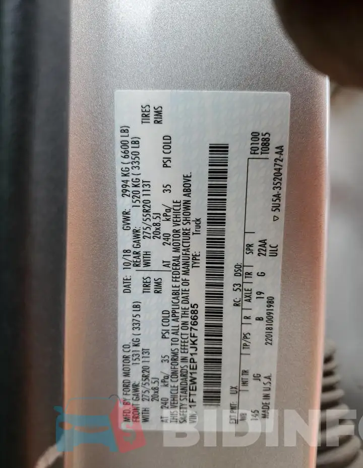 1FTEW1EP1JKF76685 Photo# 12