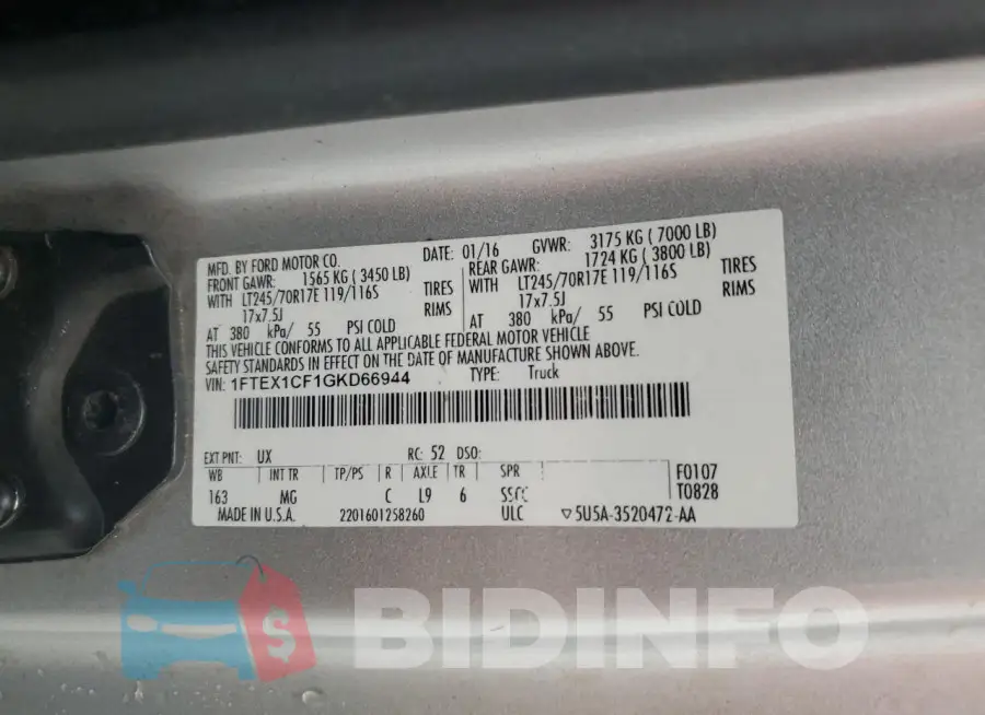 1FTEX1CF1GKD66944 Photo# 12