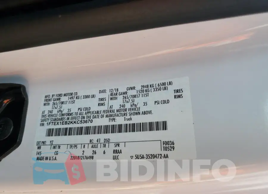 1FTEX1EB2KKC53670 Photo# 12