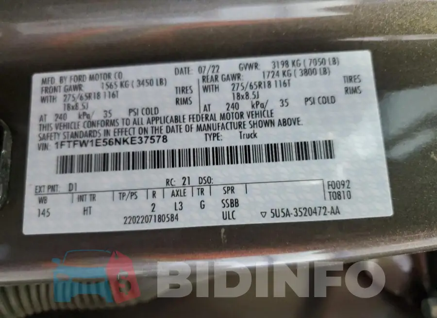 1FTFW1E56NKE37578 Photo# 12