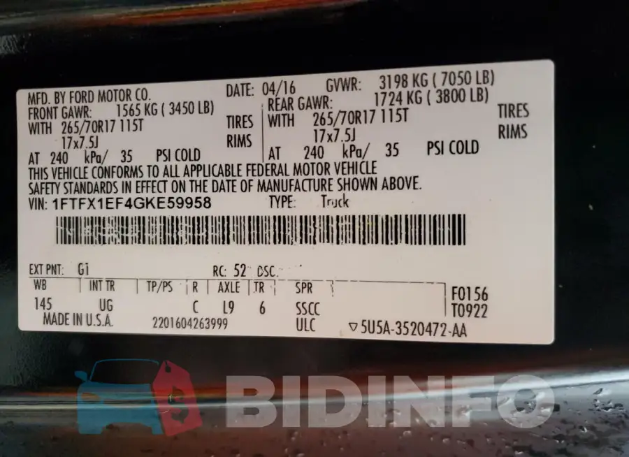 1FTFX1EF4GKE59958 Photo# 12