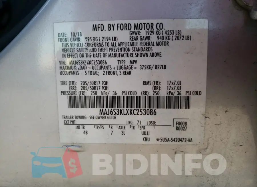 MAJ6S3KLXKC253086 Photo# 13