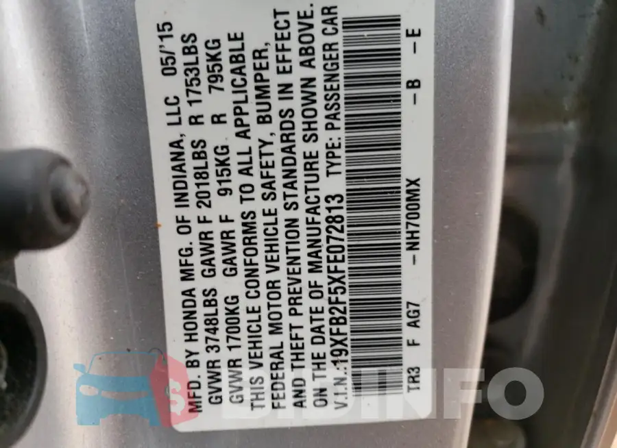 19XFB2F5XFE072813 Photo# 12