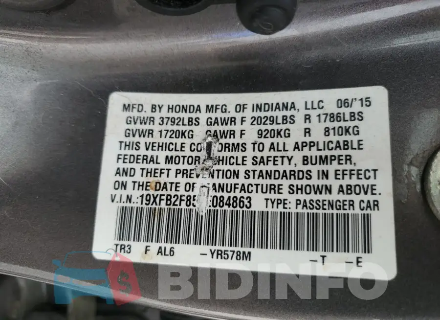 19XFB2F85FE084863 Photo# 12