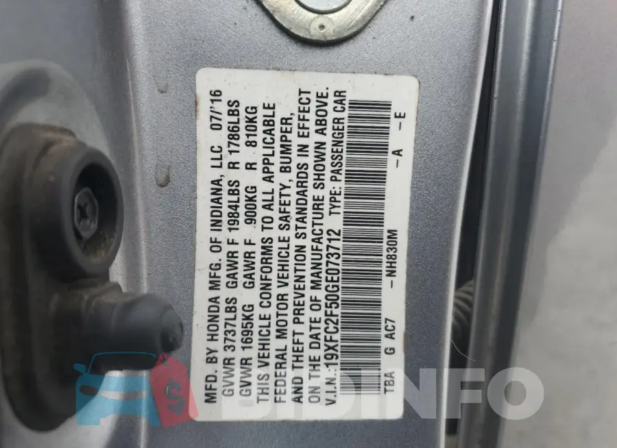 19XFC2F50GE073712 Photo# 12