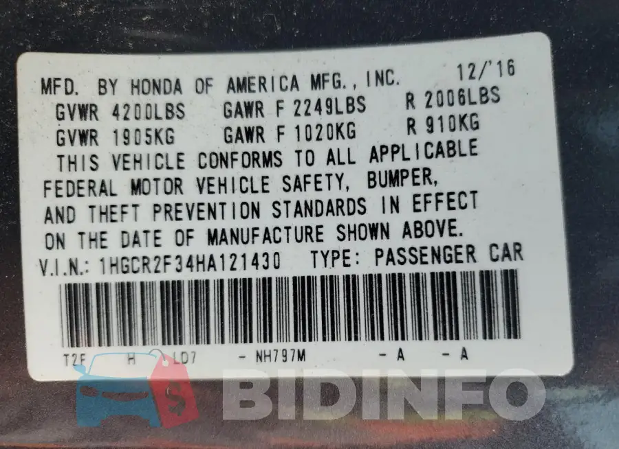 1HGCR2F34HA121430 Photo# 12