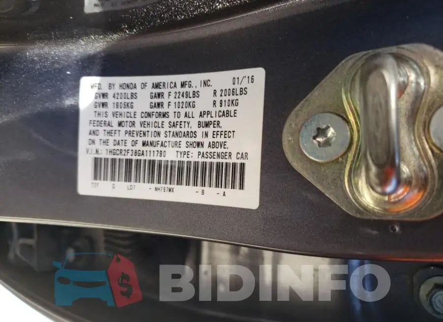 1HGCR2F38GA111790 Photo# 12
