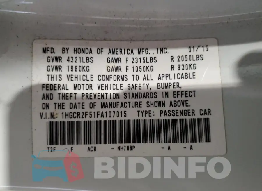 1HGCR2F51FA107015 Photo# 13