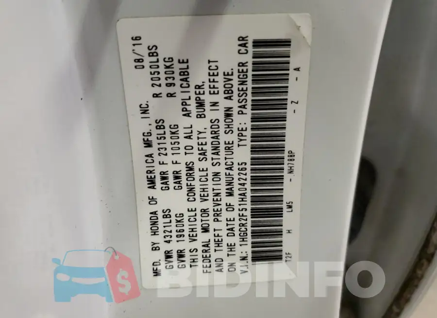 1HGCR2F51HA042265 Photo# 12