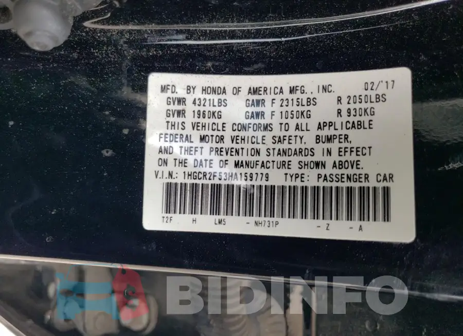 1HGCR2F53HA159779 Photo# 13