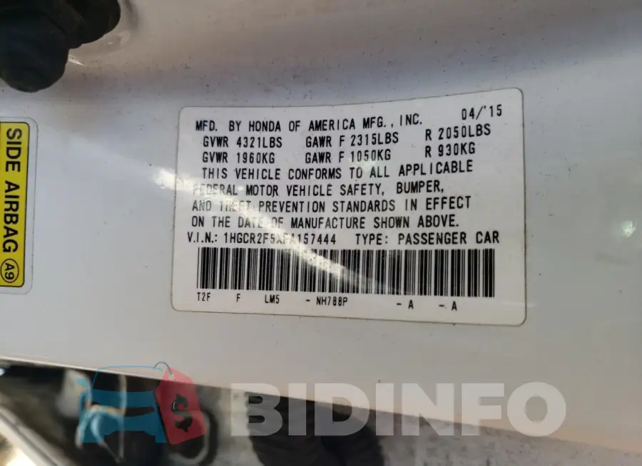 1HGCR2F5XFA157444 Photo# 12