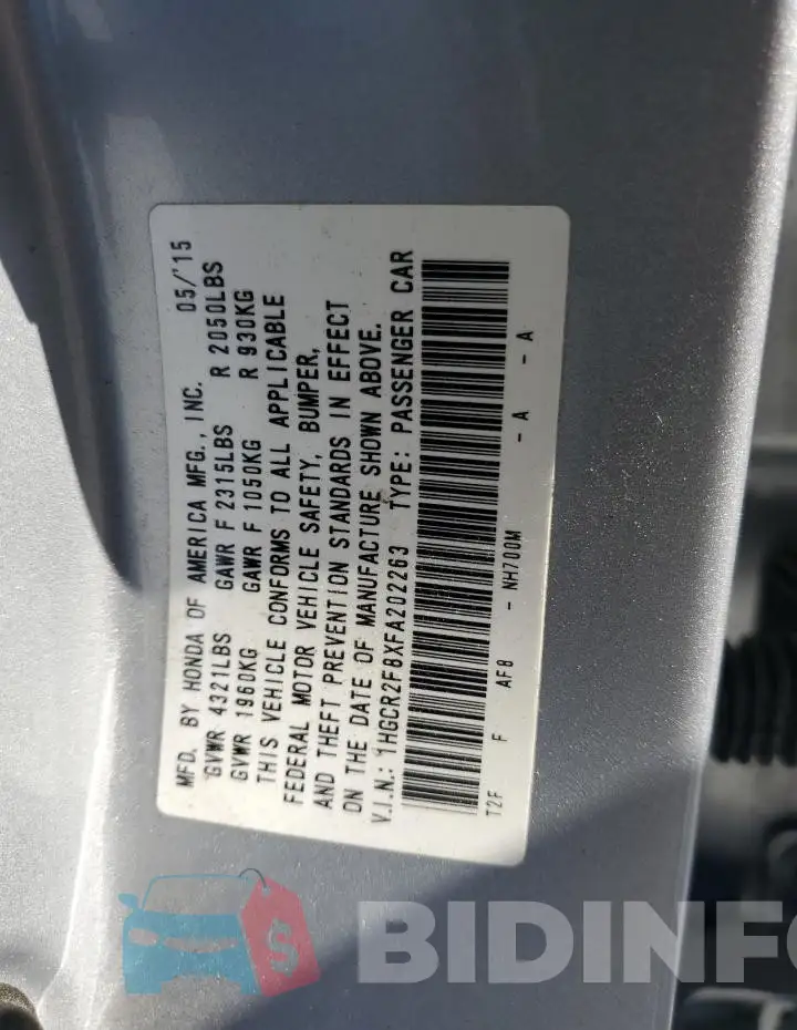 1HGCR2F8XFA202263 Photo# 13