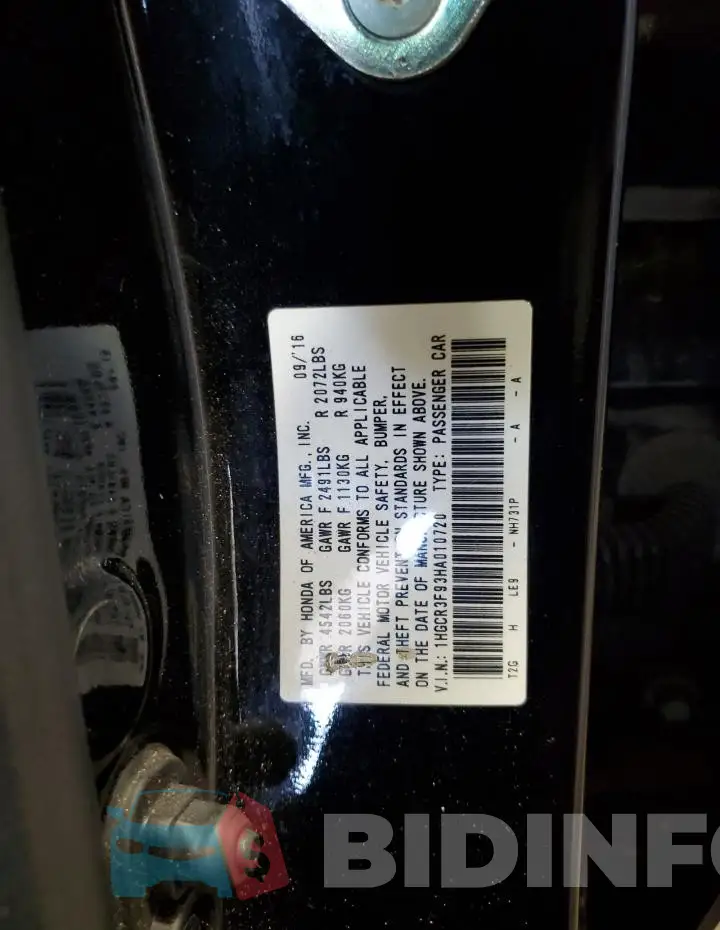 1HGCR3F93HA010720 Photo# 12
