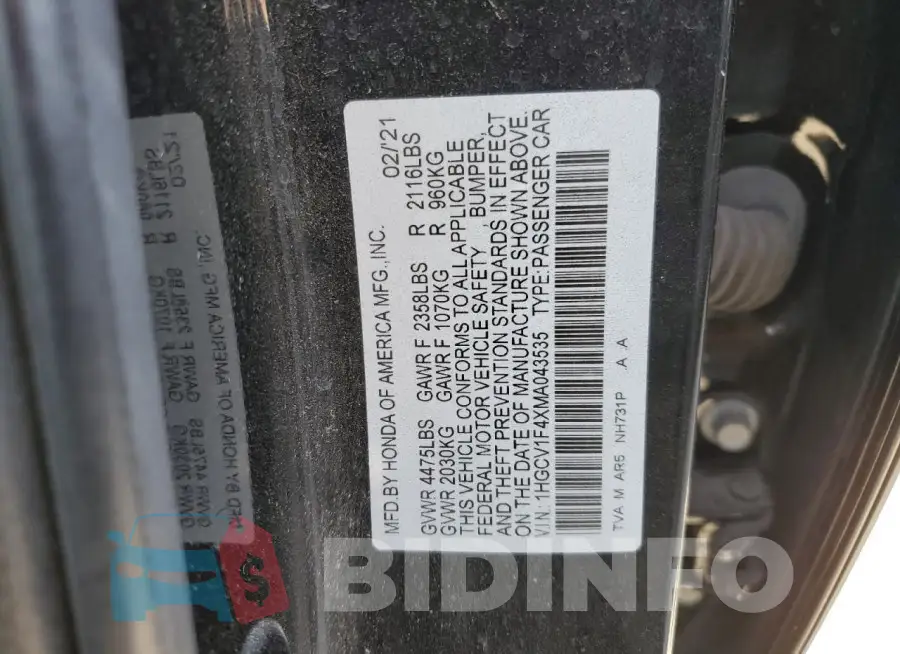 1HGCV1F4XMA043535 Photo# 12