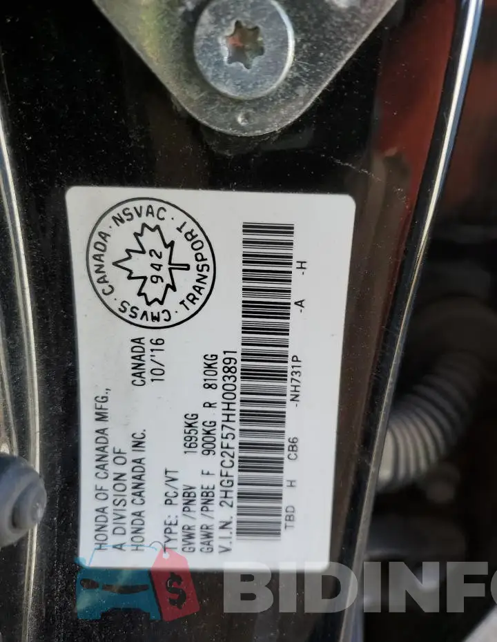 2HGFC2F57HH003891 Photo# 12
