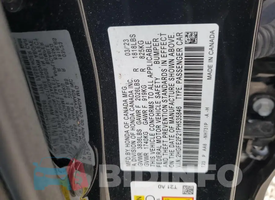 2HGFE2F21PH535846 Photo# 12