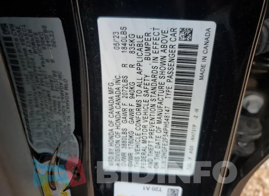 2HGFE2F54PH548147 Photo# 13