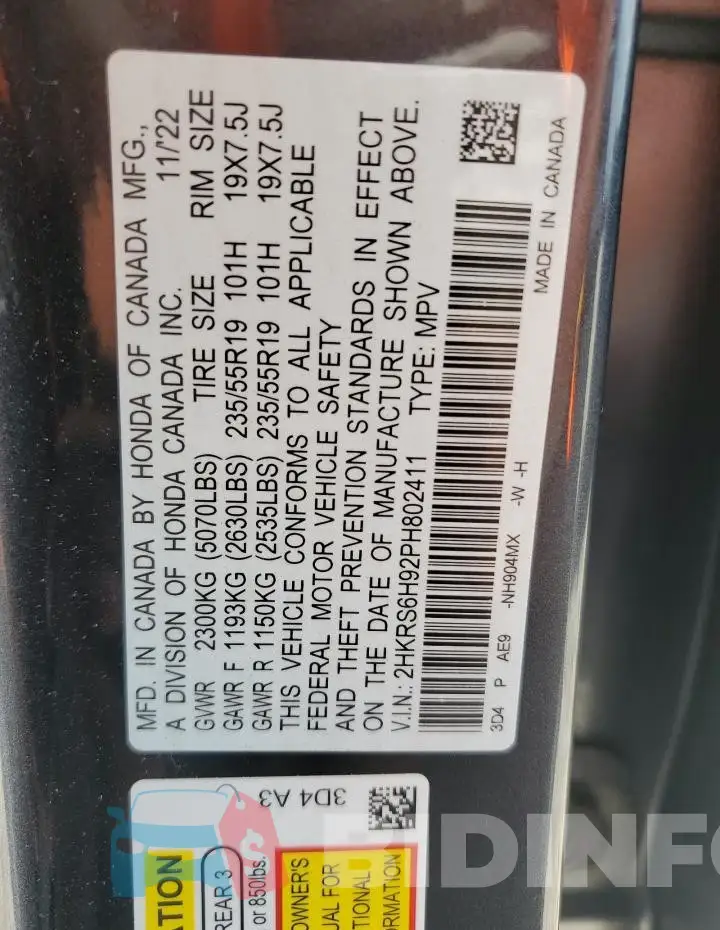 2HKRS6H92PH802411 Photo# 13