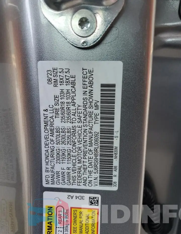 5J6RS6H89RL006092 Photo# 13
