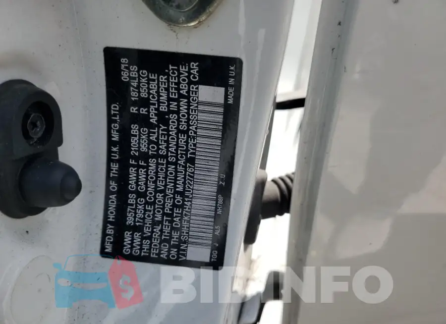 SHHFK7H41JU227767 Photo# 13