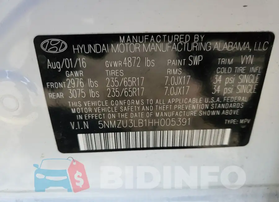 5NMZU3LB1HH005391 Photo# 14