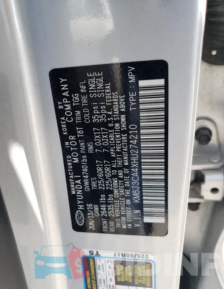 KM8J3CA4XHU274210 Photo# 13