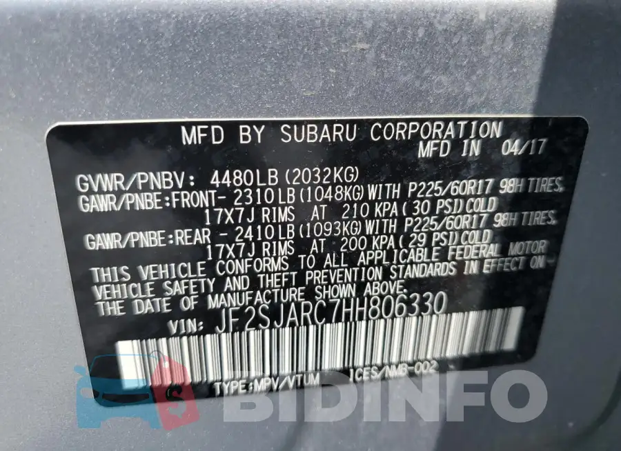 JF2SJARC7HH806330 Photo# 13