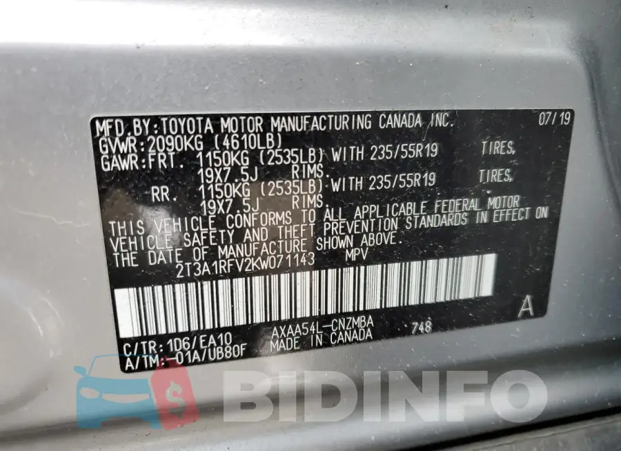 2T3A1RFV2KW071143 Photo# 13
