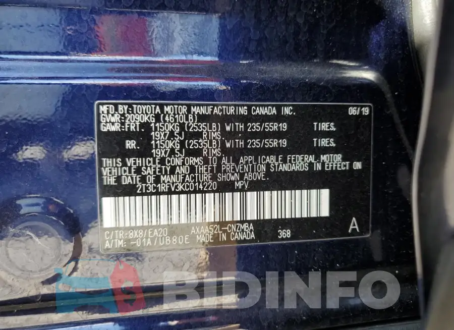 2T3C1RFV3KC014220 Photo# 12