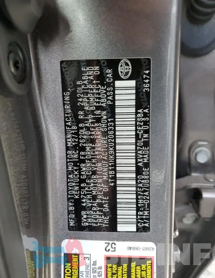 4T1B11HK9KU206331 Photo# 13