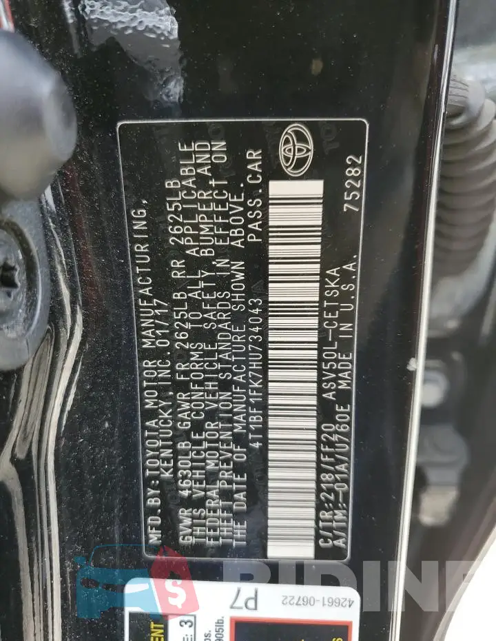 4T1BF1FK7HU734043 Photo# 12