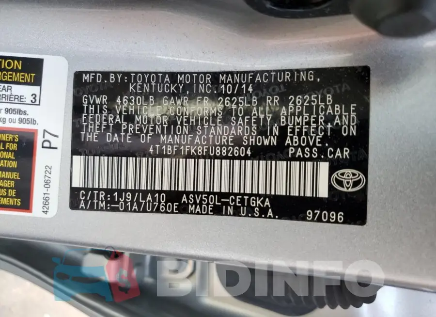 4T1BF1FK8FU882604 Photo# 13