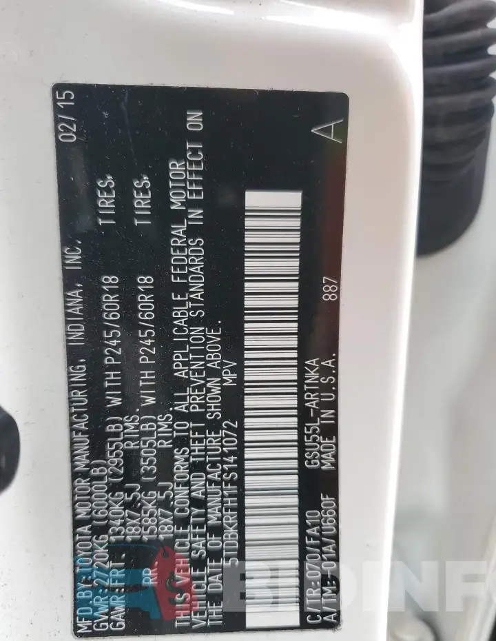 5TDBKRFH1FS141072 Photo# 13