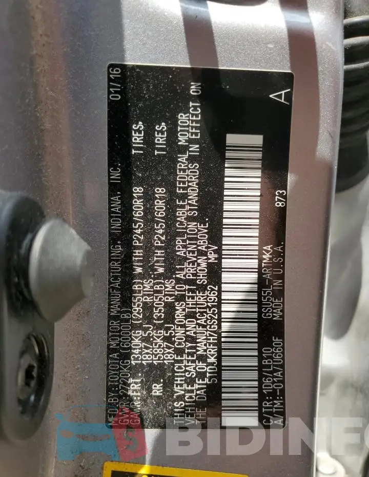 5TDJKRFH7GS251962 Photo# 14