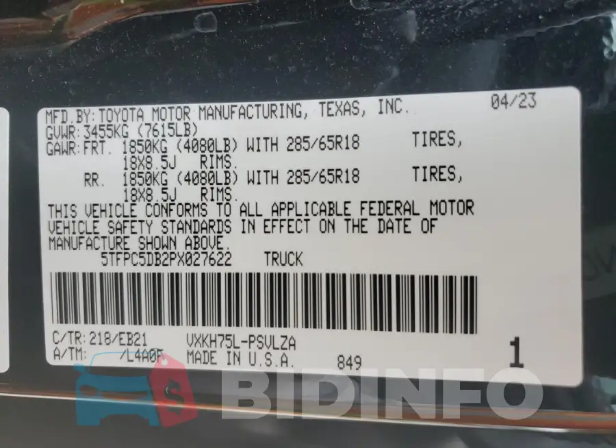 5TFPC5DB2PX027622 Photo# 12