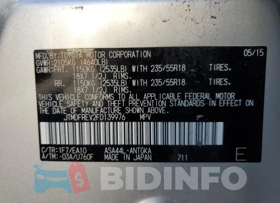 JTMDFREV2FD139976 Photo# 13