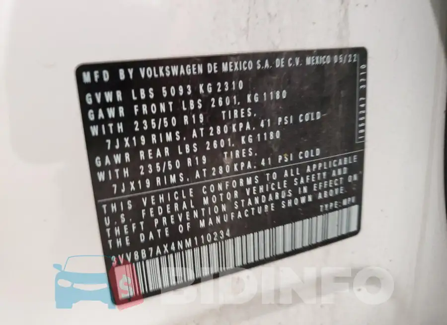3VV8B7AX4NM110234 Photo# 13