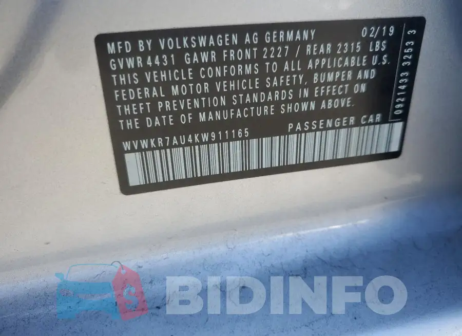 WVWKR7AU4KW911165 Photo# 12
